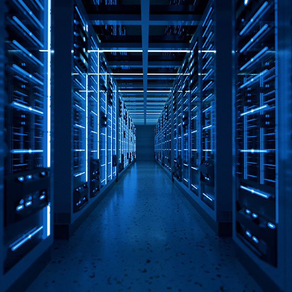 Web hosting server racks - blue stylised image